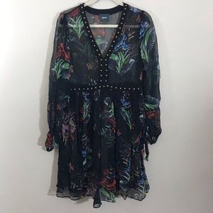 Anthro Maeve black floral sheer dress coverup 10